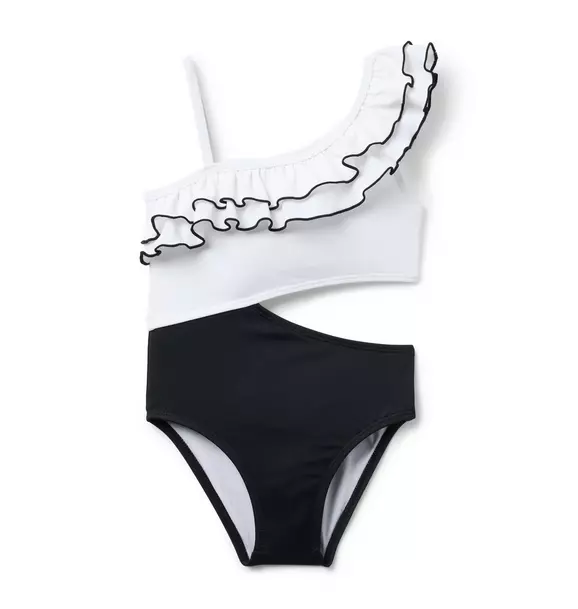 Recycled Cutout Ruffle Shoulder Swimsuit