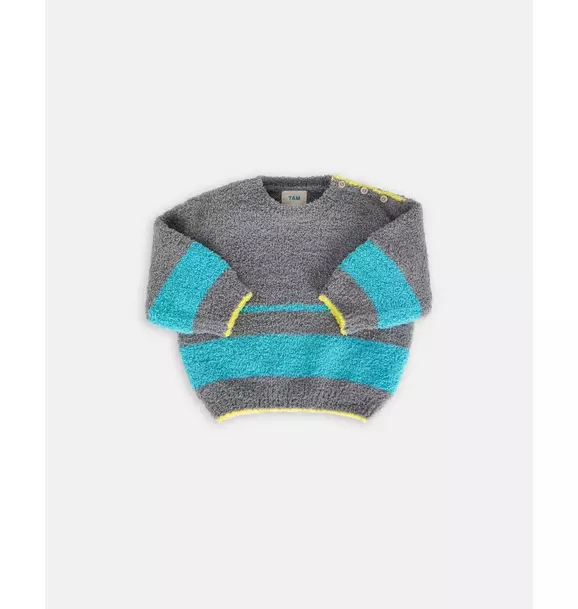 Boxy Striped Sweater Fuzzy - Gris/Bright Cyan