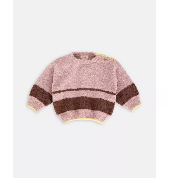 Boxy Striped Sweater Fuzzy - Ash Rose/Choco