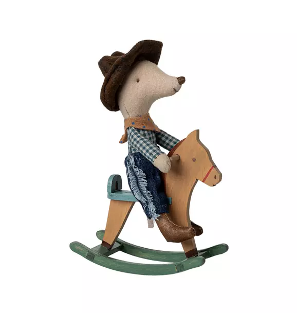 Little Brother Cowboy Mouse on Rocking Horse