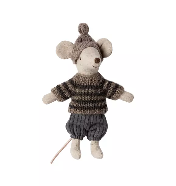 Winter mouse with ski set, Big brother - Grey
