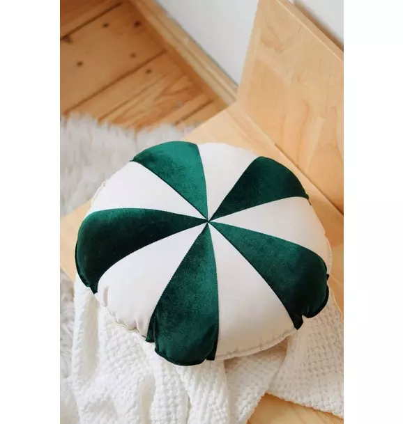 “Green Circus” Round Patchwork Pillow