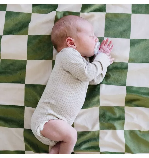 Minky Stretch Receiving Blanket in Olive Checkered