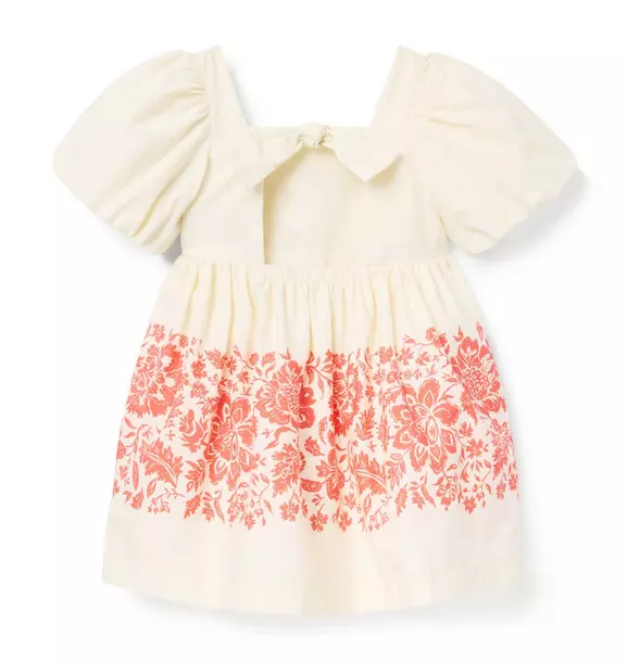 Floral Border Puff Sleeve Dress