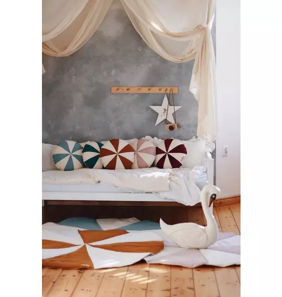 “Caramel Circus” Round Patchwork Pillow