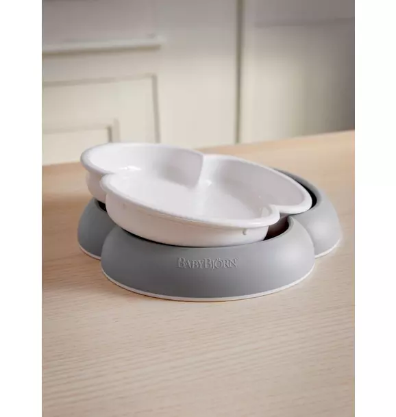 Baby Plate, Spoon and Fork, 2 Sets, Gray