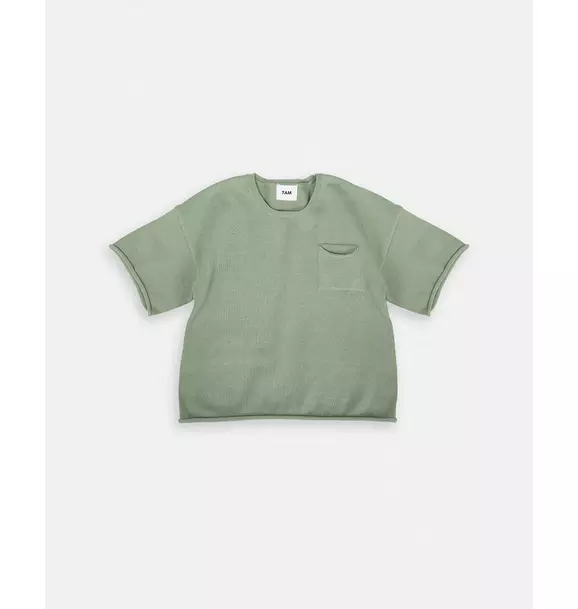 Boxy Cotton Tee Pocket - Sage