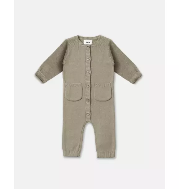 Long Sleeve Ribbed Romper - Olive