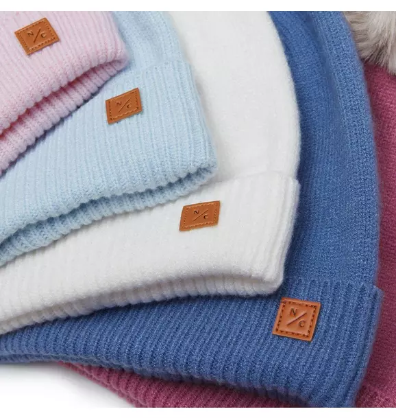 Mountain Blue Knit Winter Hat with Knit Pom