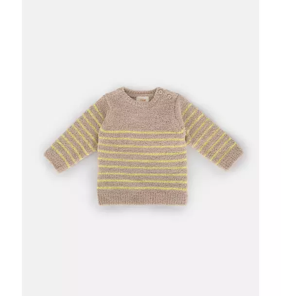 Striped Long Sleeve Top Fuzzy - Pecan/Chartreuse