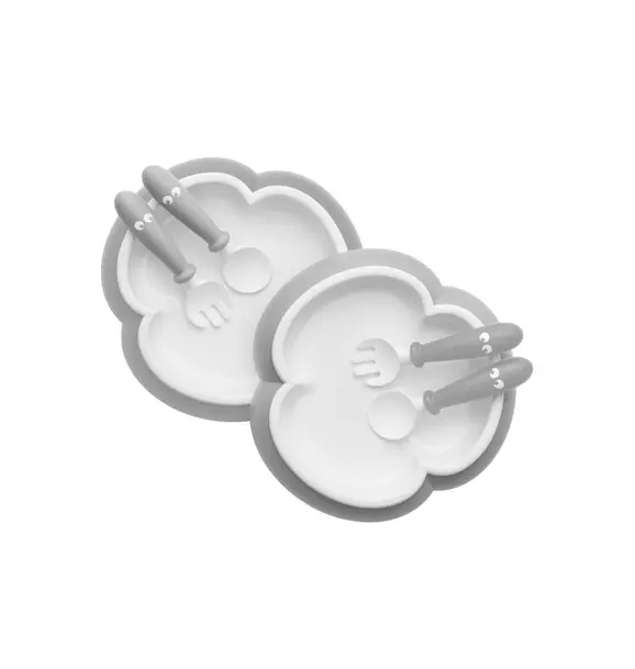 Baby Plate, Spoon and Fork, 2 Sets, Gray