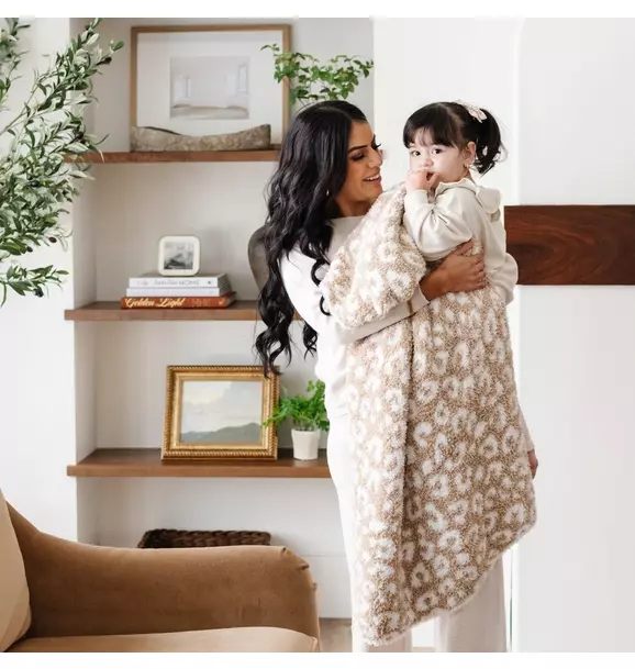 Double Layer Bamboni Blanket in Tan Leopard