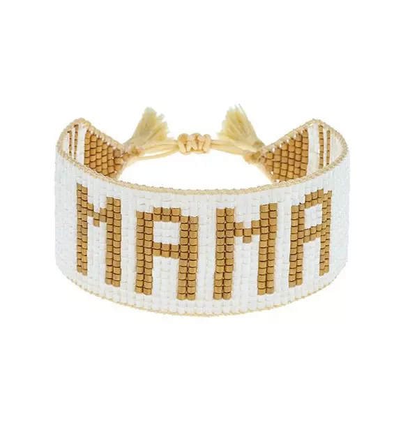 White & Gold MAMA Beaded Bracelet