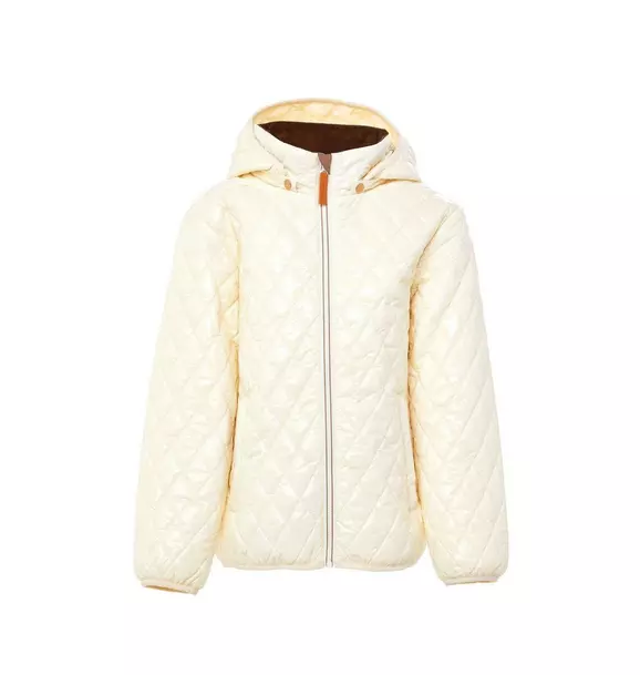 Women's - Shiny Winter White Quilted Puffer Coat