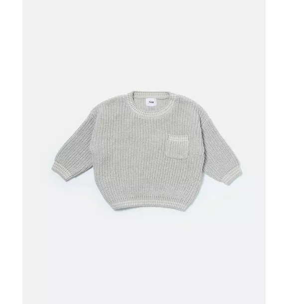 Boxy Sweater Tennis Chunky - Pearl Grey/Ecru