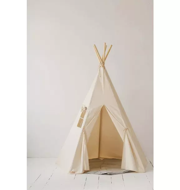 “Beige” Teepee and "Grey Linen" Round Mat Set