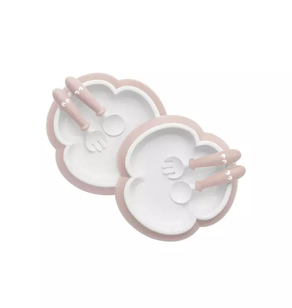 Baby Plate, Spoon & Fork, 2 Sets, Powder Pink