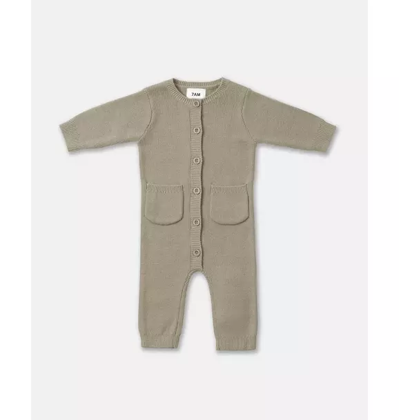 Long Sleeve Ribbed Romper - Olive