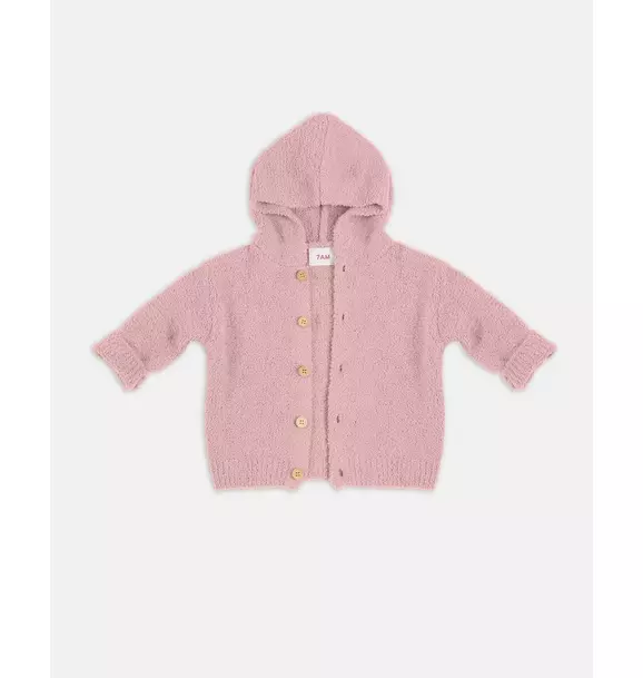 Hooded Cardigan Fuzzy - Ash Rose