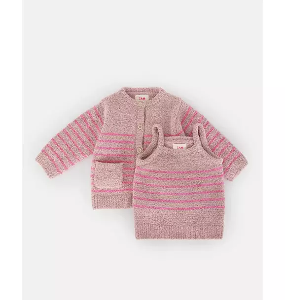 Camisole & Cardigan Set Fuzzy - Ash Rose/Vivid Pink
