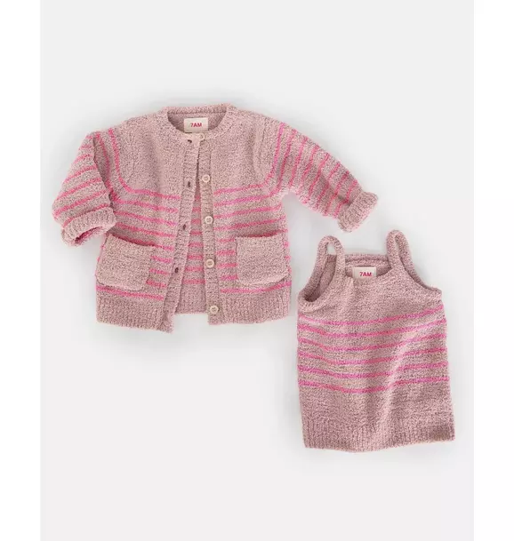 Camisole & Cardigan Set Fuzzy - Ash Rose/Vivid Pink
