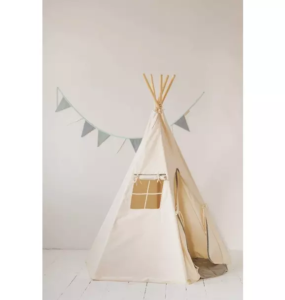 “Grey Pompoms” Teepee Tent with Pompoms
