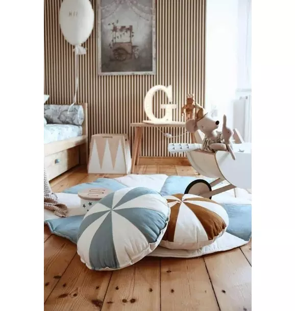 “Blue Circus” Round Patchwork Pillow