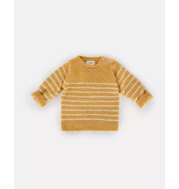 Striped Long Sleeve Top Fuzzy - Amber/Ecru