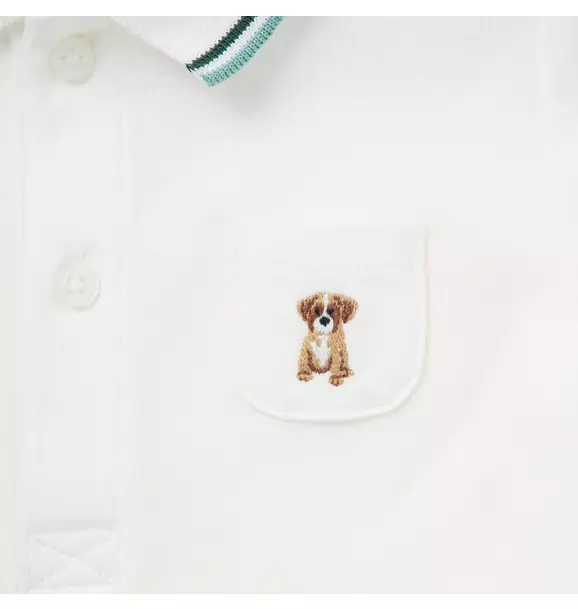 Baby Embroidered Dog Pique Polo Bodysuit
