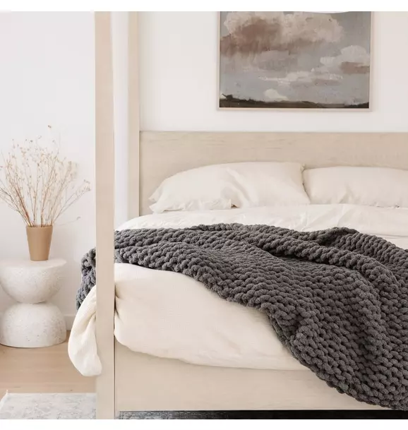 Chunky Knit Large Throw Blanket Pewter