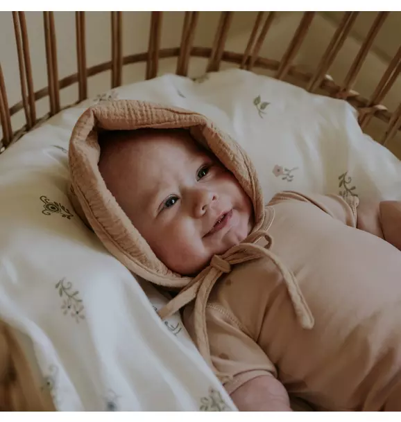 Fleur + Stripe Crib Sheet - Ivory