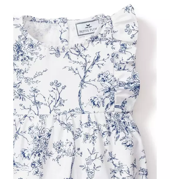 Baby's Twill Ruffled Romper in Blue Timeless Toile