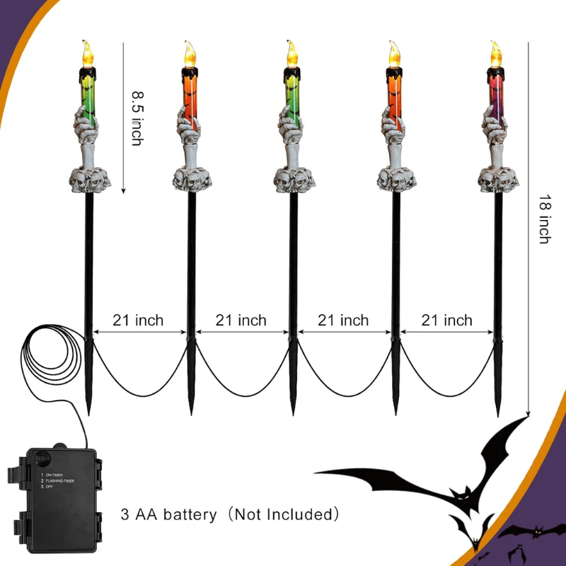 Solar-Power Skull Candle Light Halloween Pathway Decor
