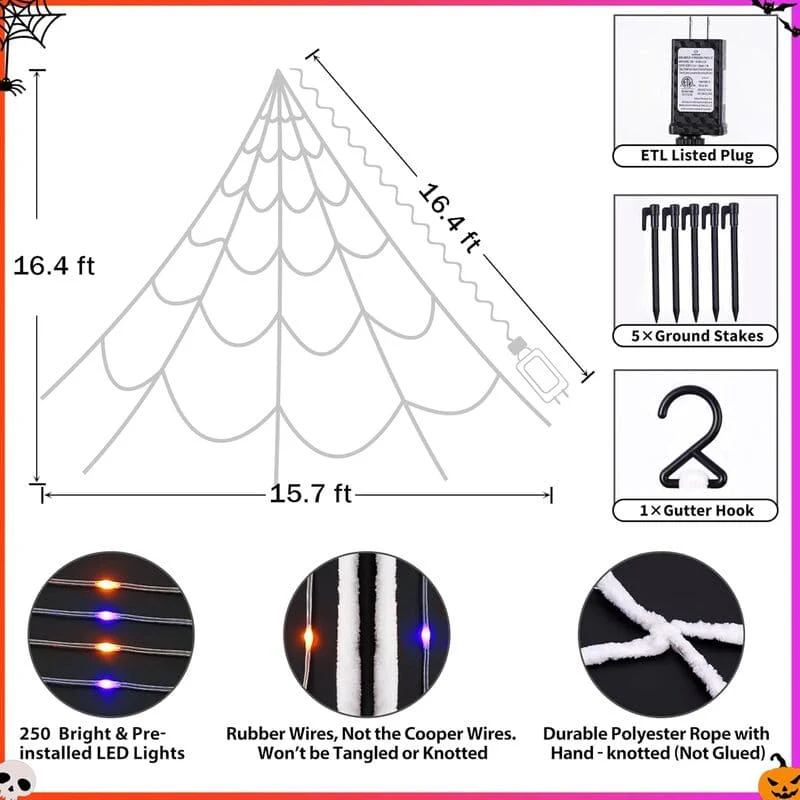 Halloween Spider Web Light Set with 2 Mini Spider String Lights
