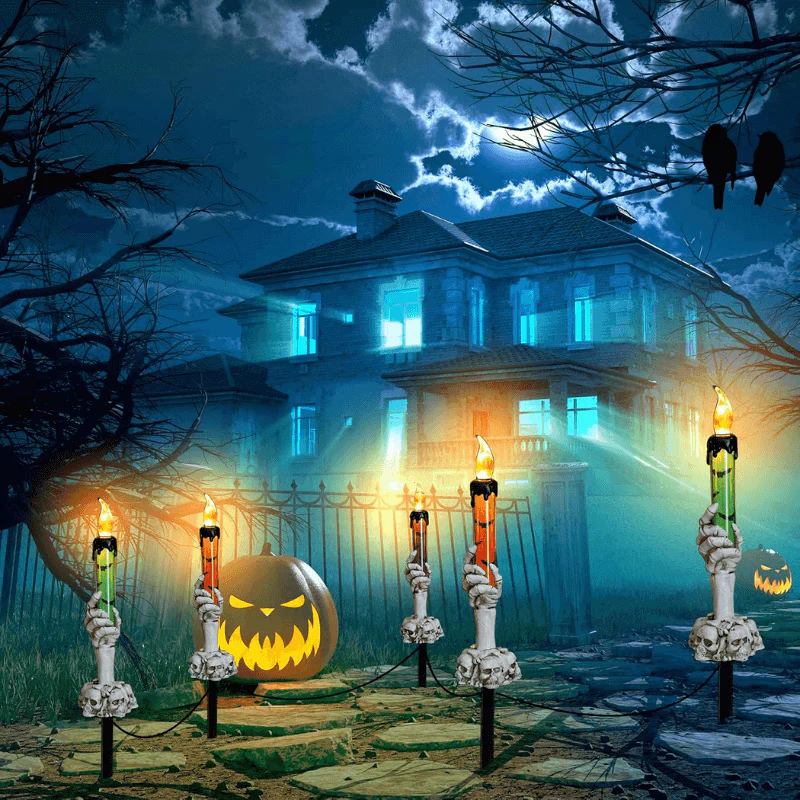 Solar-Power Skull Candle Light Halloween Pathway Decor