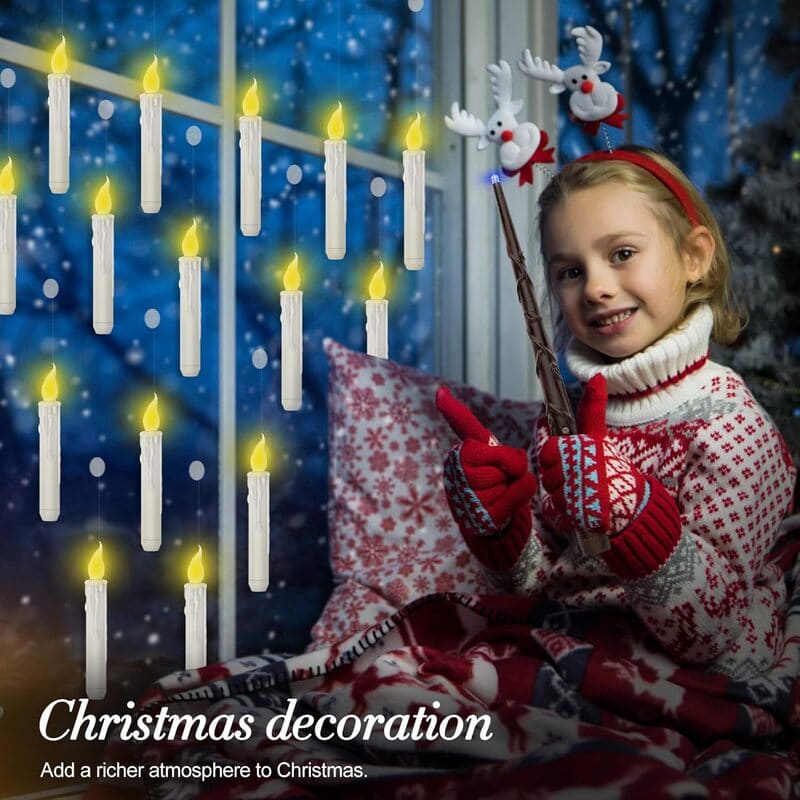 24 PCS Floating Candles with Wand Remote & Holiday Tattoo Sticker Set