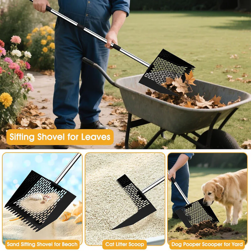 3 in 1 Metal Poop Scooper & Rake & Screen, For Chickens, Dogs, Horses, and Cats