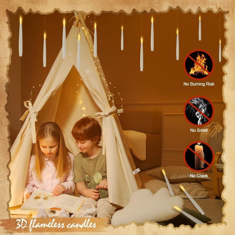 24 PCS Floating Candles with Wand Remote & Holiday Tattoo Sticker Set