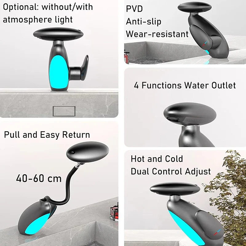 Bathroom Pull-Out Faucet with LED Light