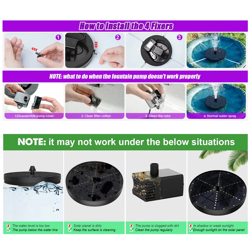 Solar Fountain with 60 LED Lights