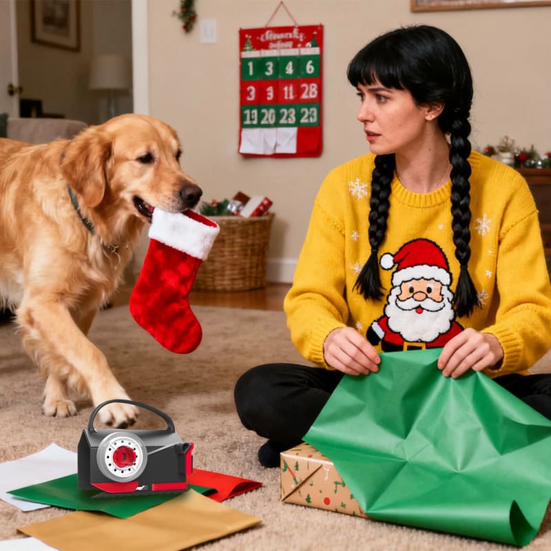 2 in 1 Wheel Wrapping Paper Cutter & Tape Dispenser Set