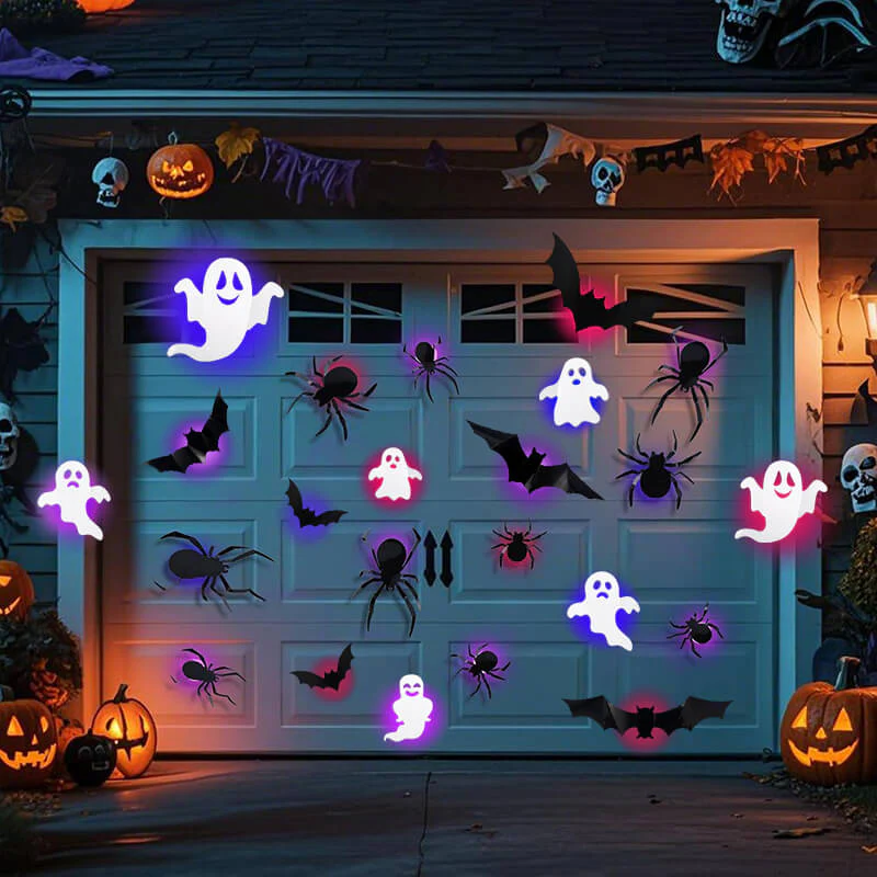 104PCS Halloween 3D Lighted Bats / Spider / Ghost Wall Decors