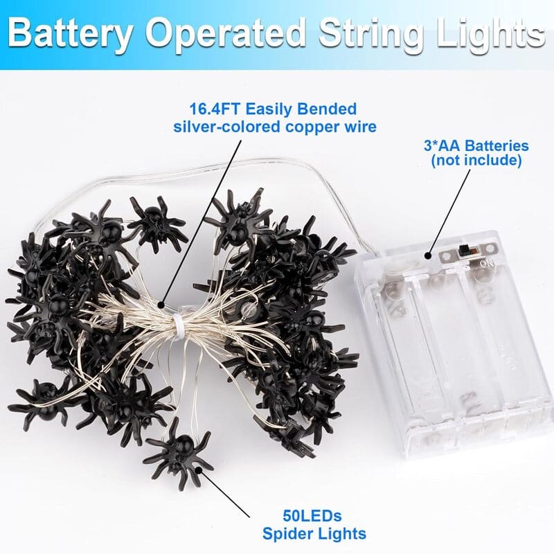Halloween Spider Web Light Set with 2 Mini Spider String Lights