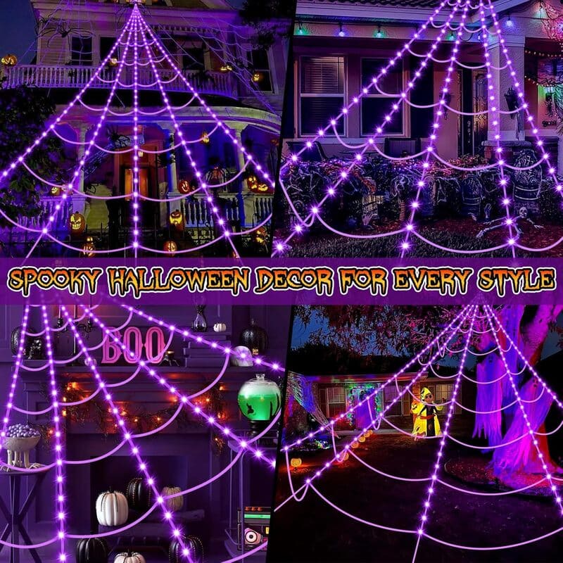 Halloween Spider Web Light Set with 2 Mini Spider String Lights