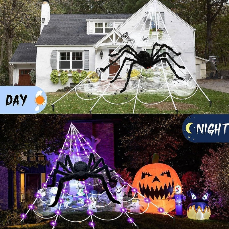 Halloween Spider Web Light Set with 2 Mini Spider String Lights