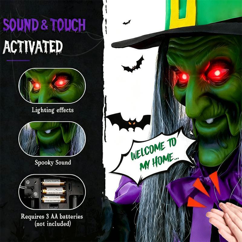 11.5ft Flying Witch on Broom Halloween Decor with Sound & Touch Activated
