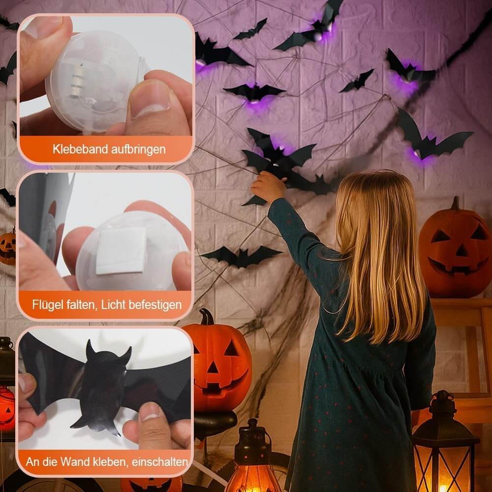 104PCS Halloween 3D Lighted Bats / Spider / Ghost Wall Decors