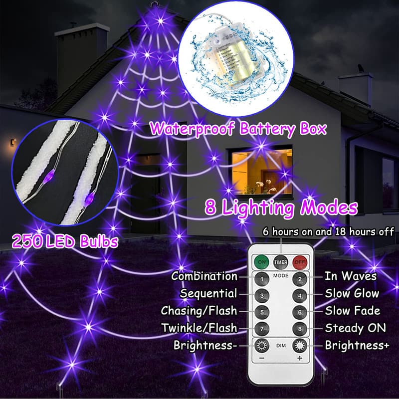 Halloween Spider Web Light Set with 2 Mini Spider String Lights