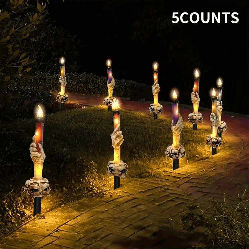 Solar-Power Skull Candle Light Halloween Pathway Decor
