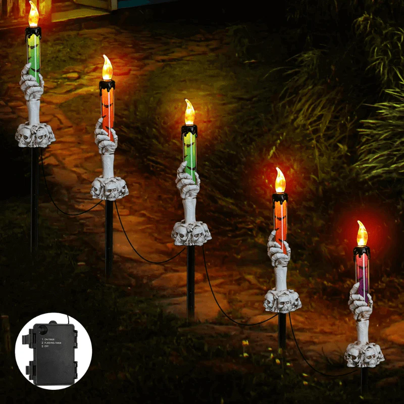 Solar-Power Skull Candle Light Halloween Pathway Decor